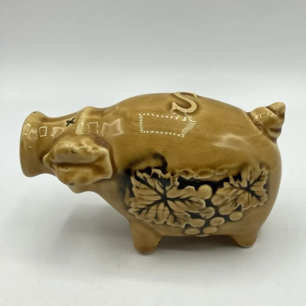 Vintage Enesco Japan Pig Salt & Pepper Shakers Harvest Gold Apple Grapes Ceramic